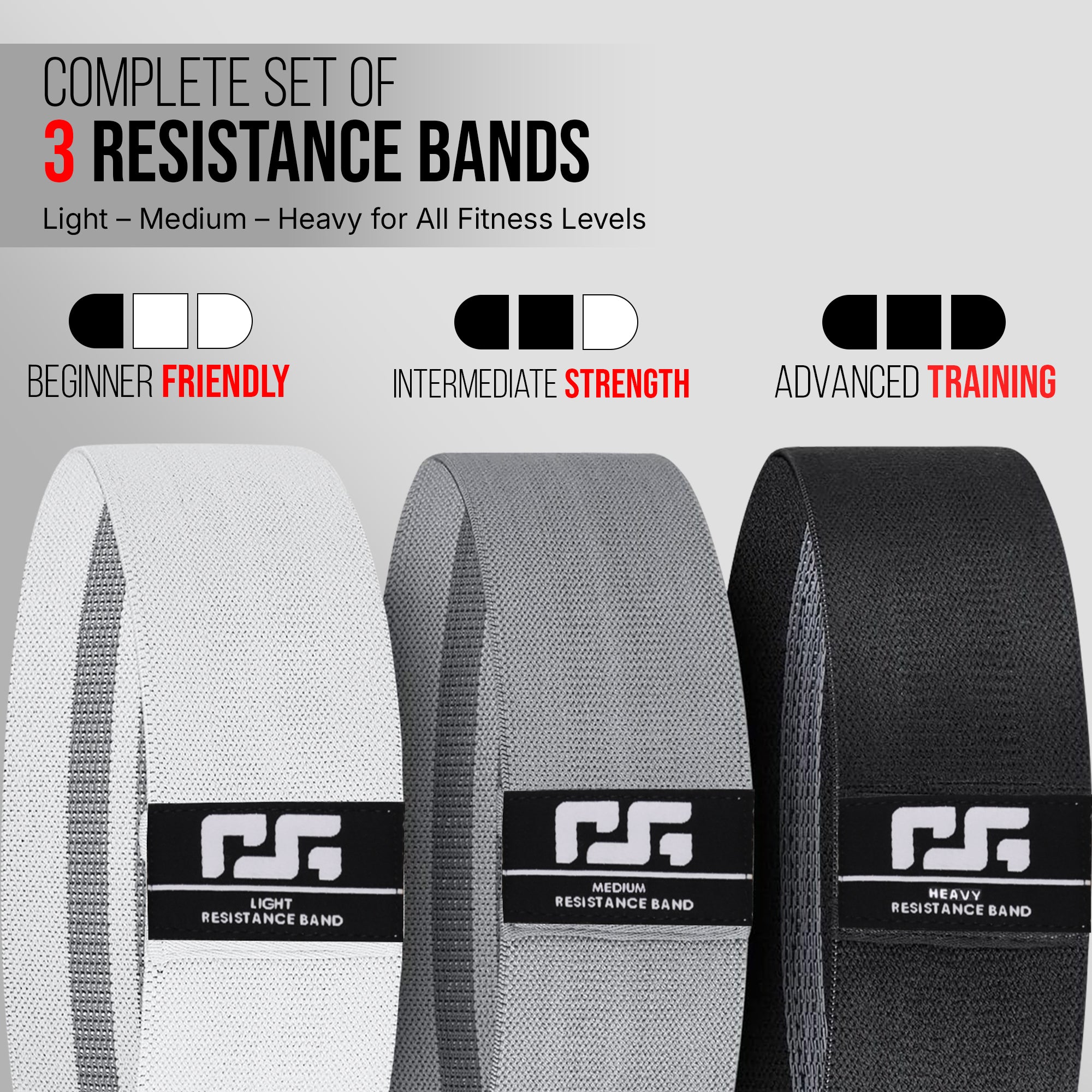 Resistance Bands Set for Women & Men – 3 Levels Booty Bands